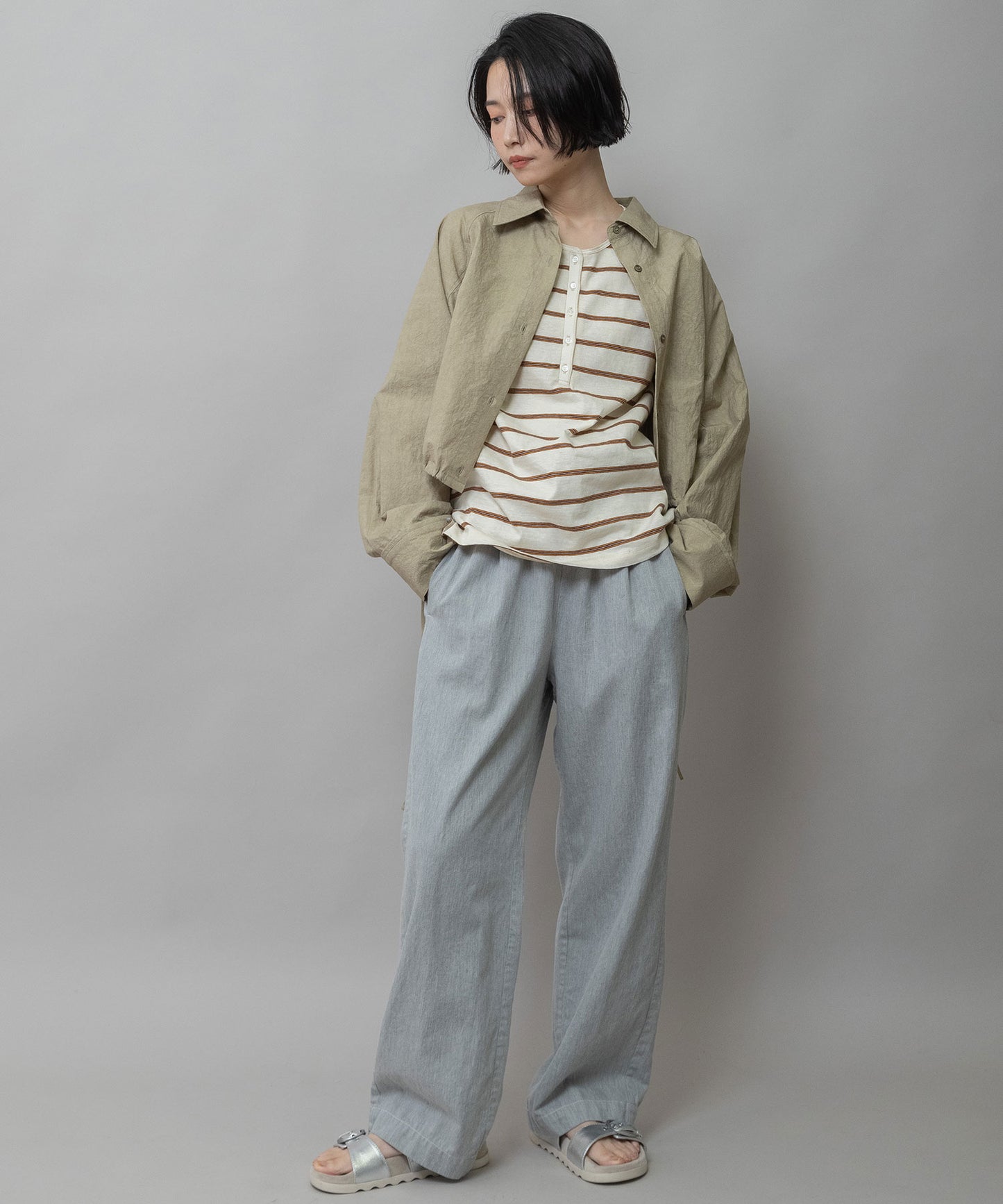 コットンリネンタイプライタークロップドシャツ