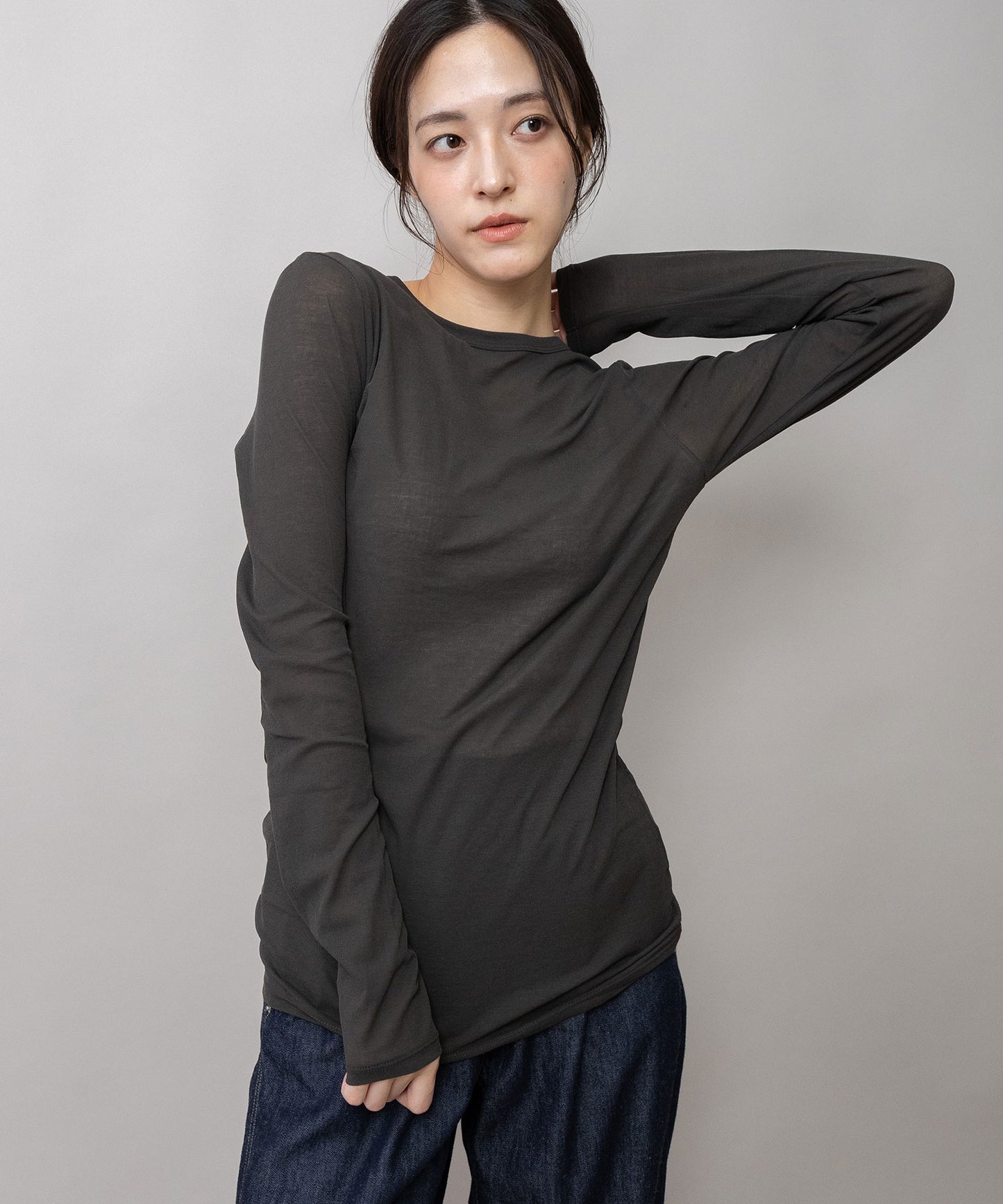 【定番】シアーストレッチリブクルーネックプルオーバー