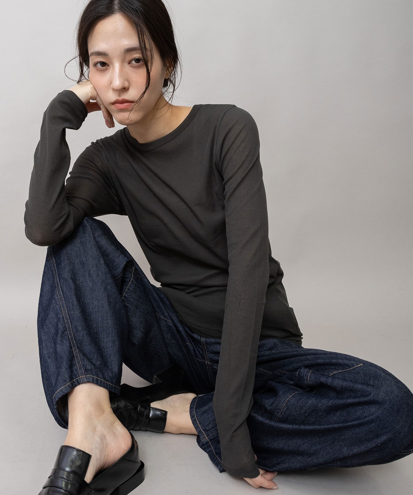 【定番】シアーストレッチリブクルーネックプルオーバー