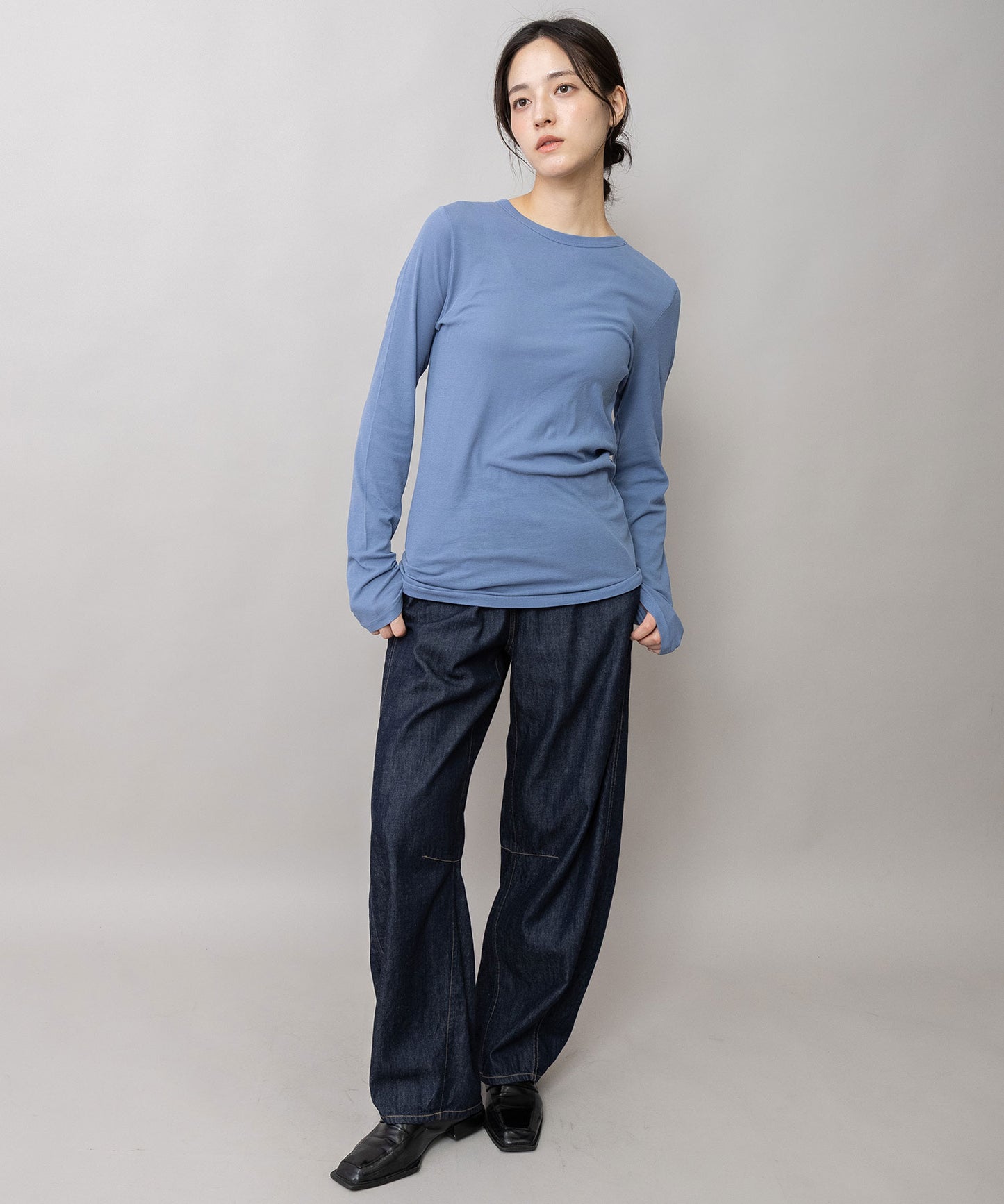 【定番】シアーストレッチリブクルーネックプルオーバー