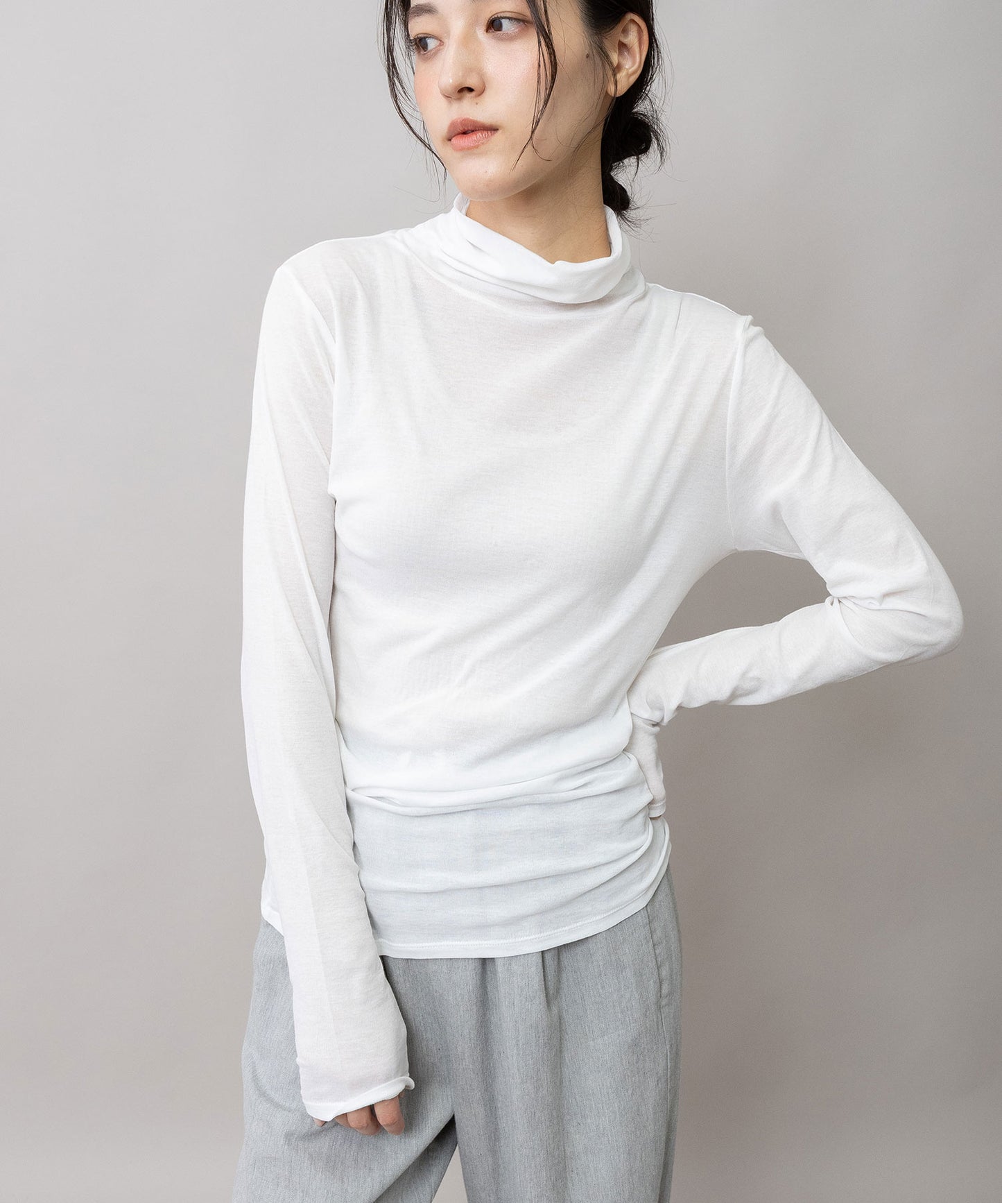 【定番】シアーストレッチリブタートルネックプルオーバー