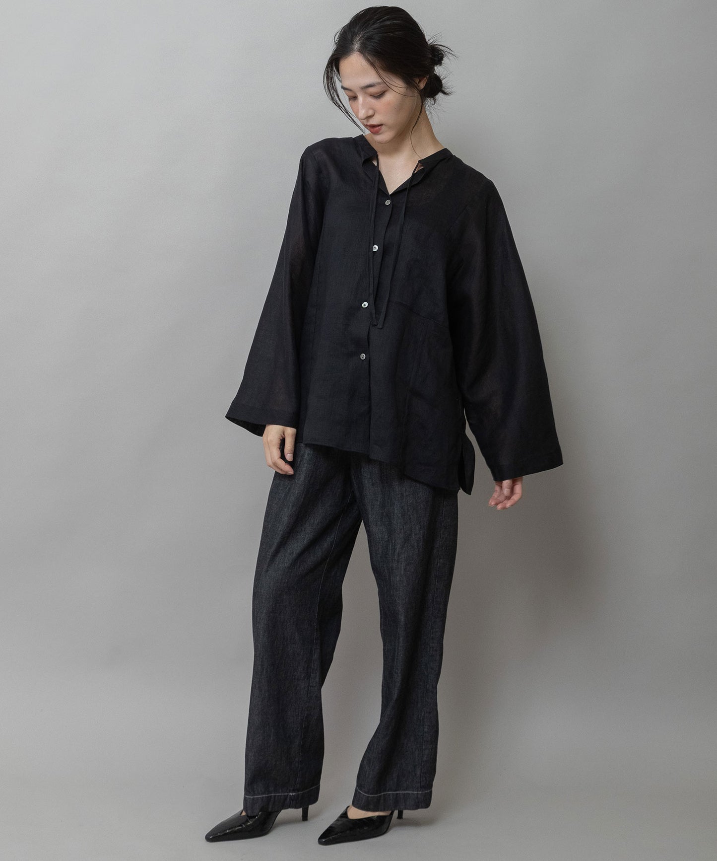 60sフレンチリネンキャンバスルーズシャツ