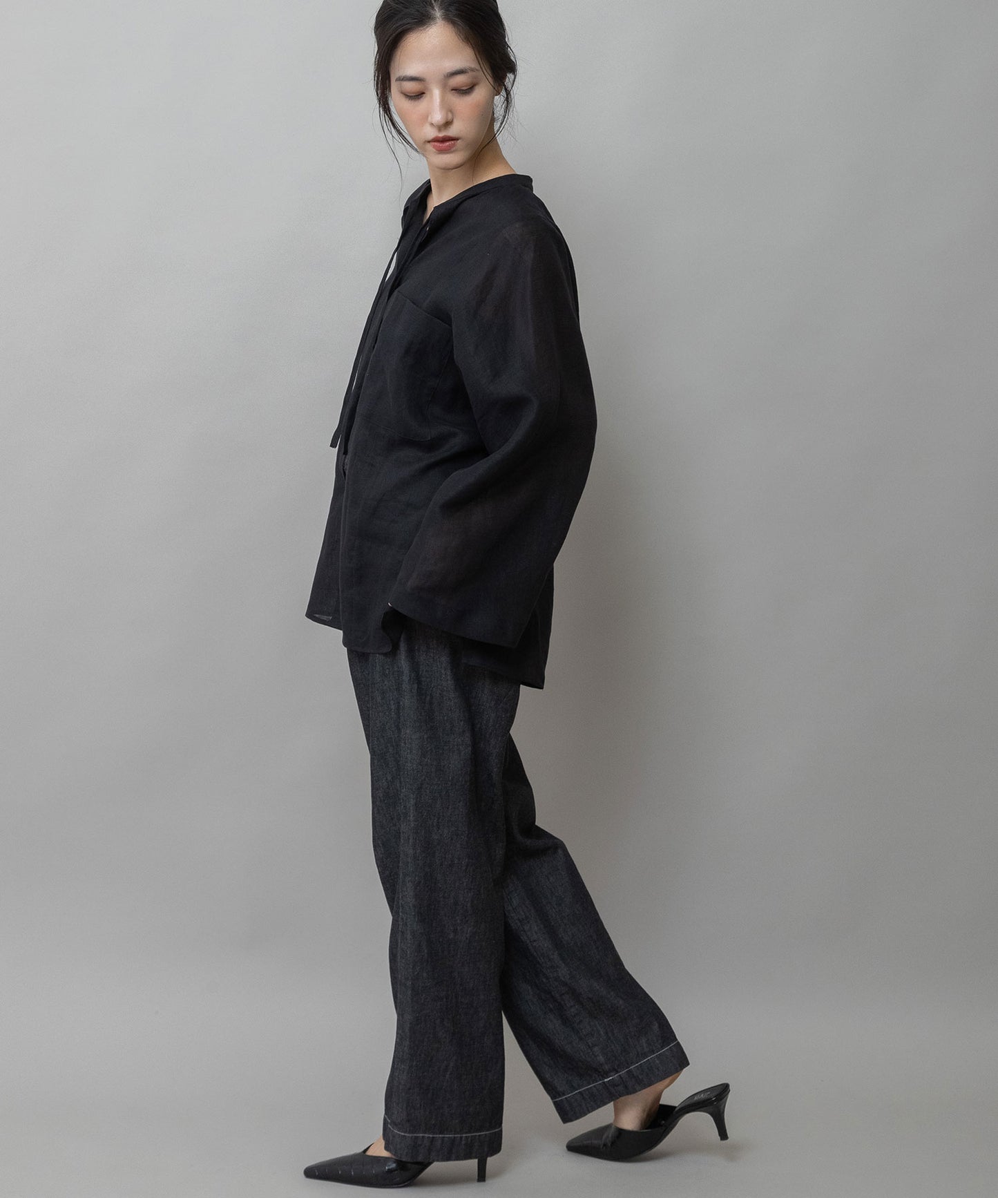 60sフレンチリネンキャンバスルーズシャツ