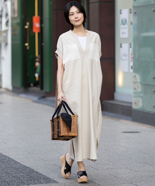 コットンリネンポプリン×ラッセルワンピース