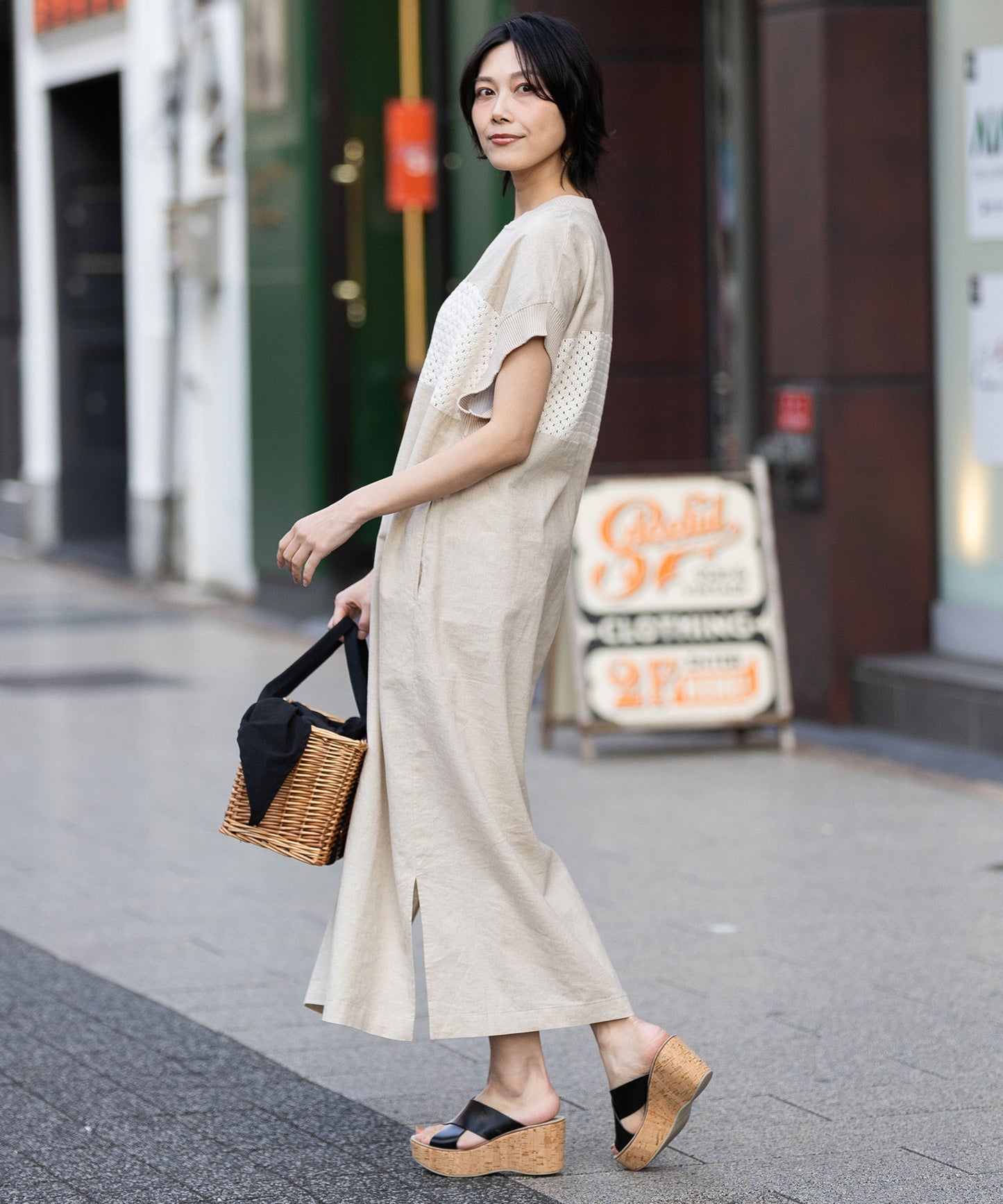 コットンリネンポプリン×ラッセルワンピース