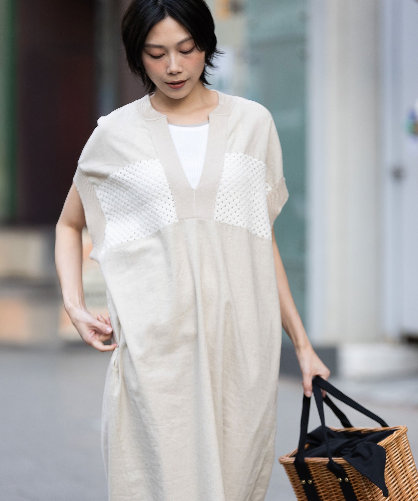 コットンリネンポプリン×ラッセルワンピース