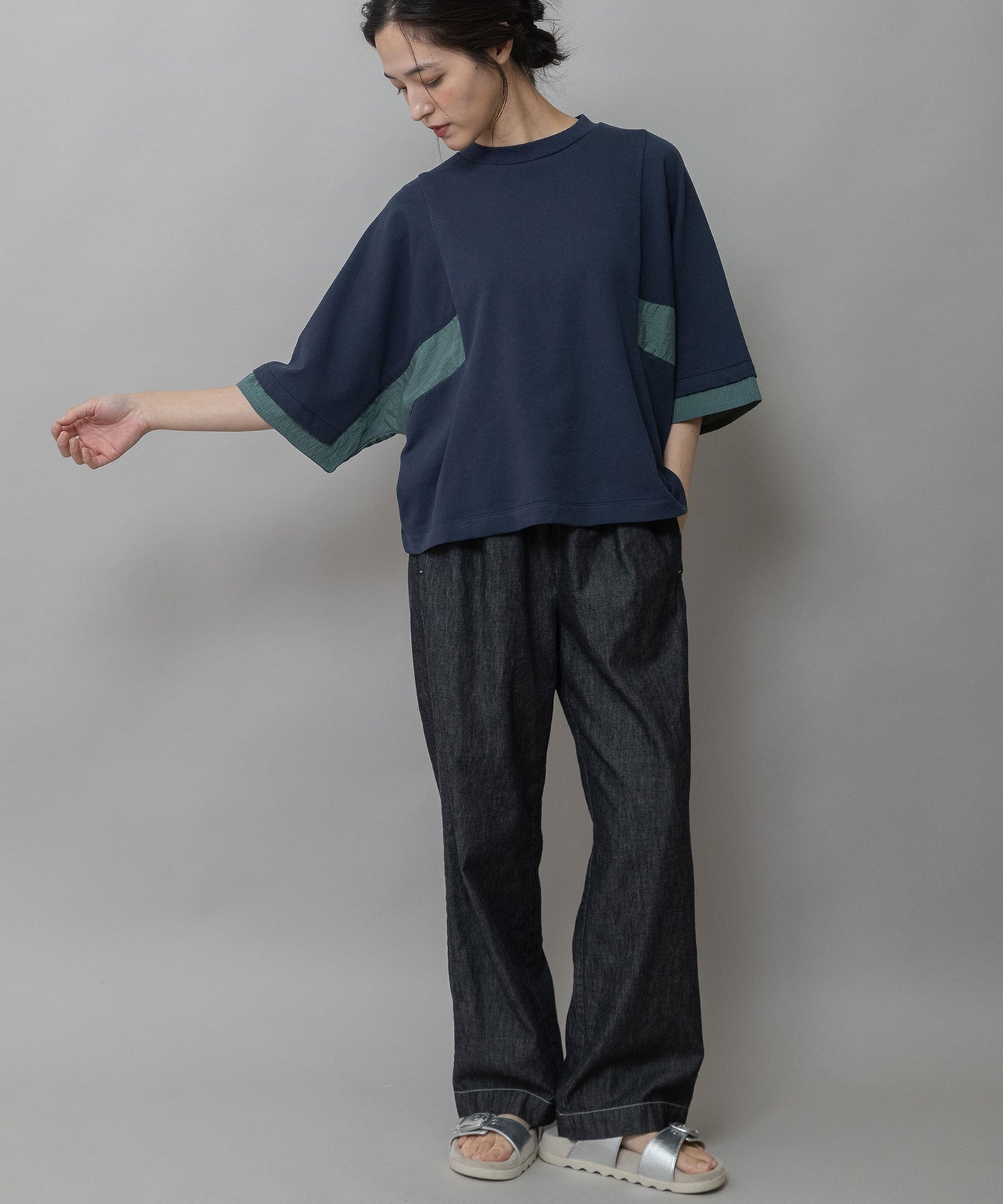 裏毛×ストライプドッキングTシャツ