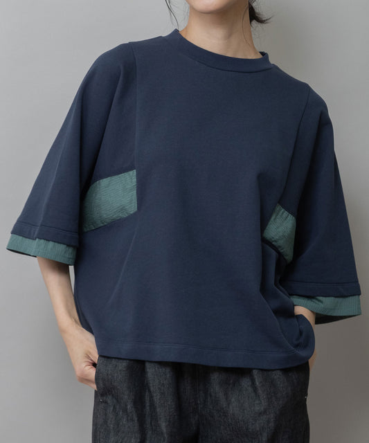 裏毛×ストライプドッキングTシャツ