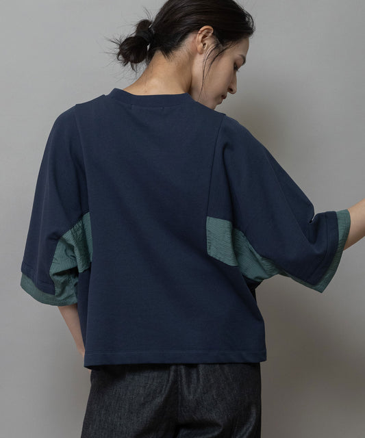 裏毛×ストライプドッキングTシャツ