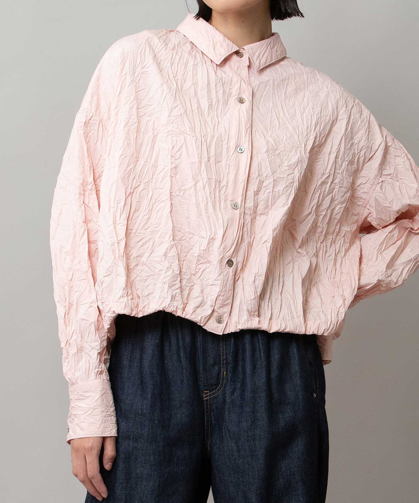 ワッシャーブロード＆ストライプバルーンシャツ