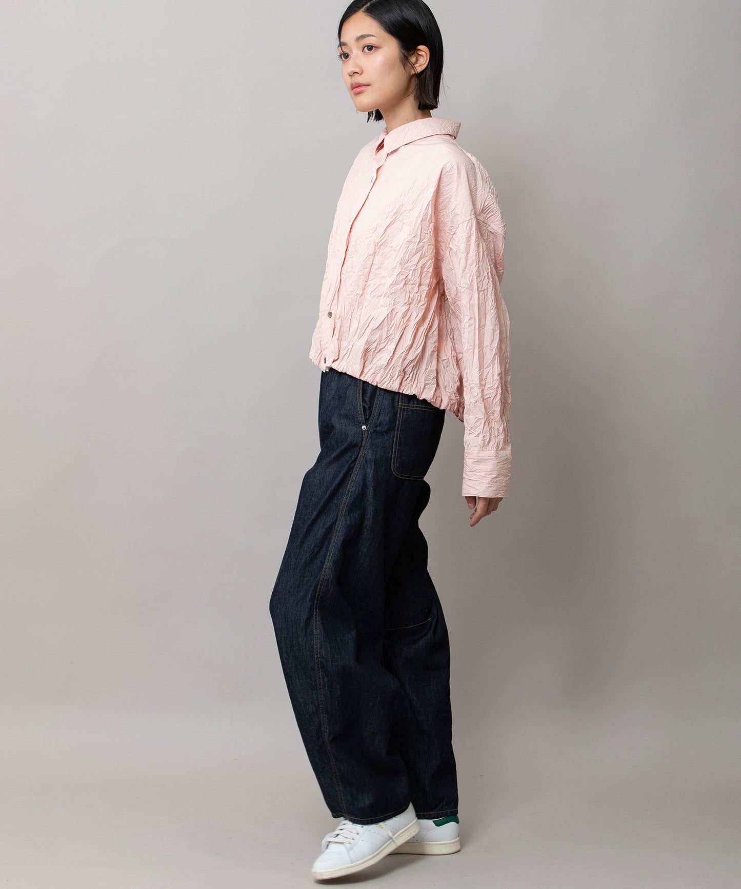 ワッシャーブロード＆ストライプバルーンシャツ