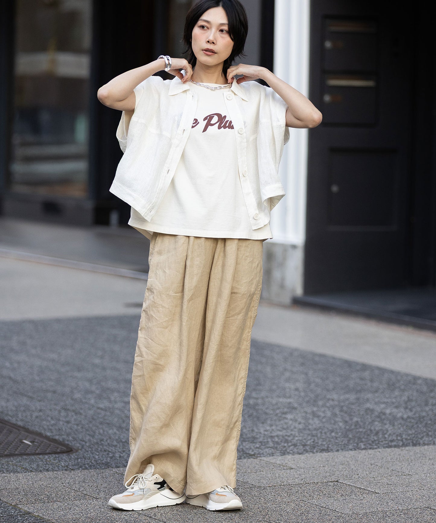 40sフレンチリネンキャンバスルーズワイドパンツ