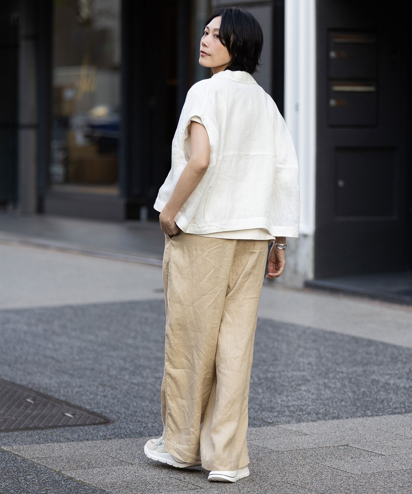 40sフレンチリネンキャンバスルーズワイドパンツ
