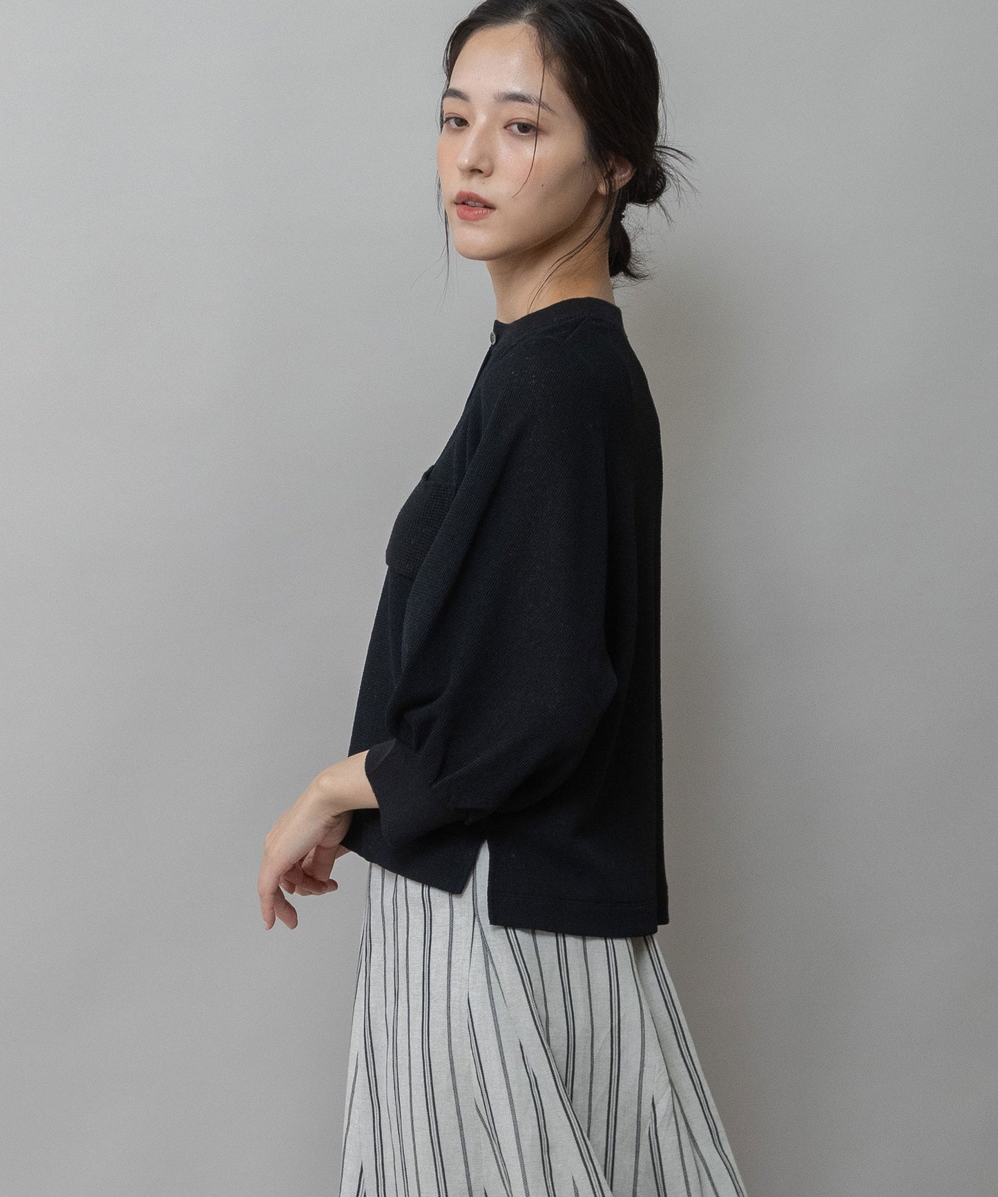 【速乾性】シアーワッフル×ニットリブパフスリーブプルオーバー