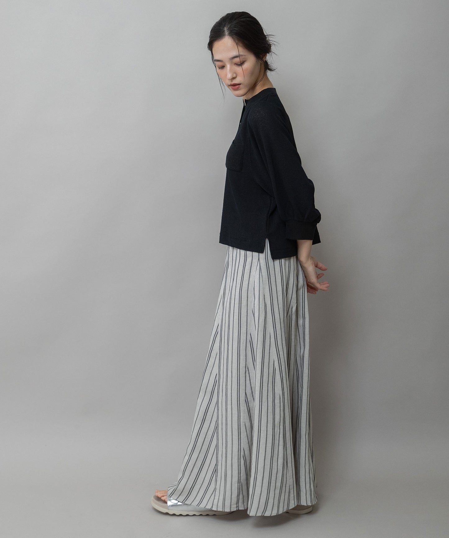 【速乾性】シアーワッフル×ニットリブパフスリーブプルオーバー