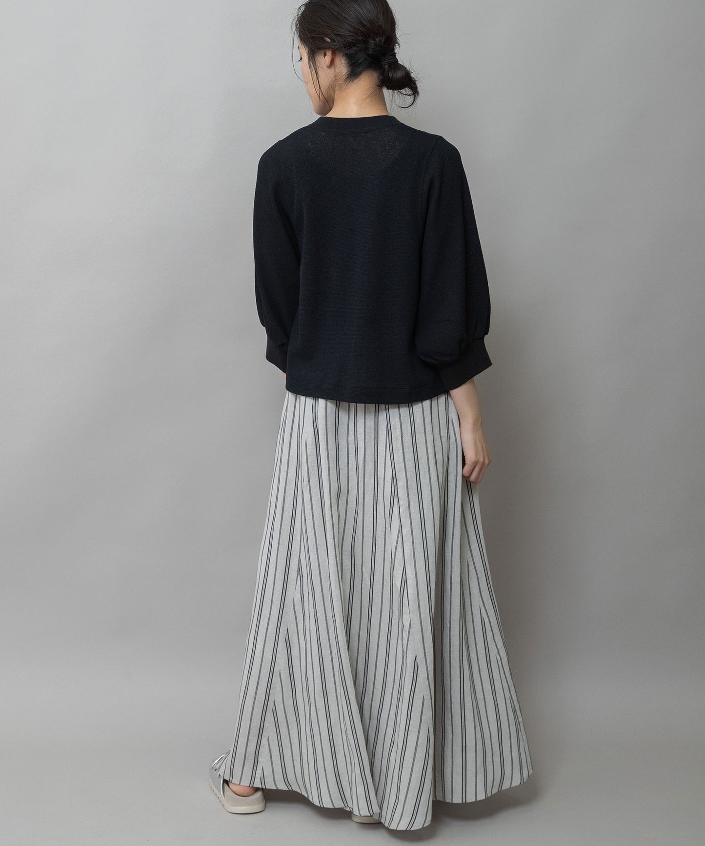 リネンビスコースマルチストライプフレアスカート