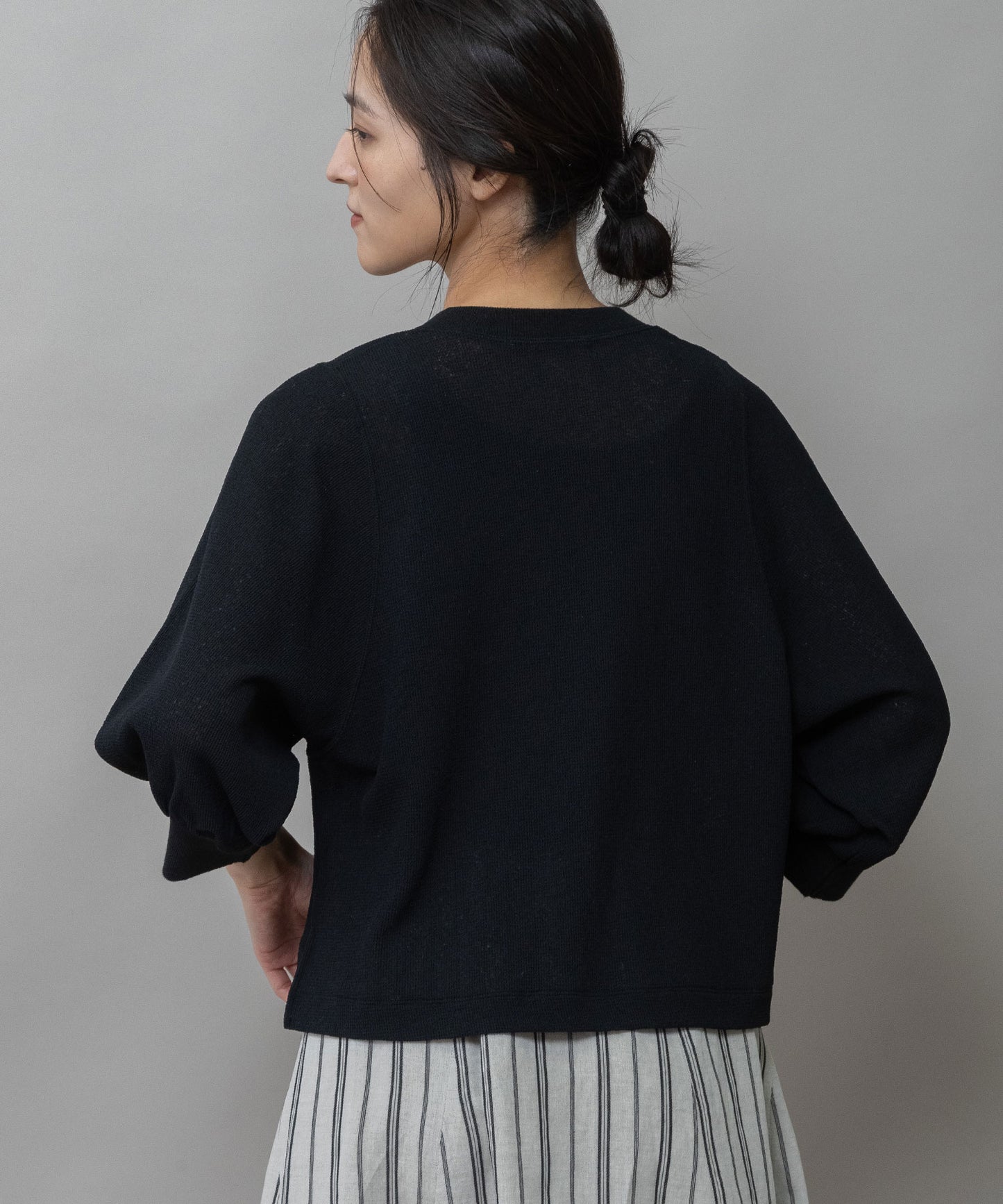 【速乾性】シアーワッフル×ニットリブパフスリーブプルオーバー