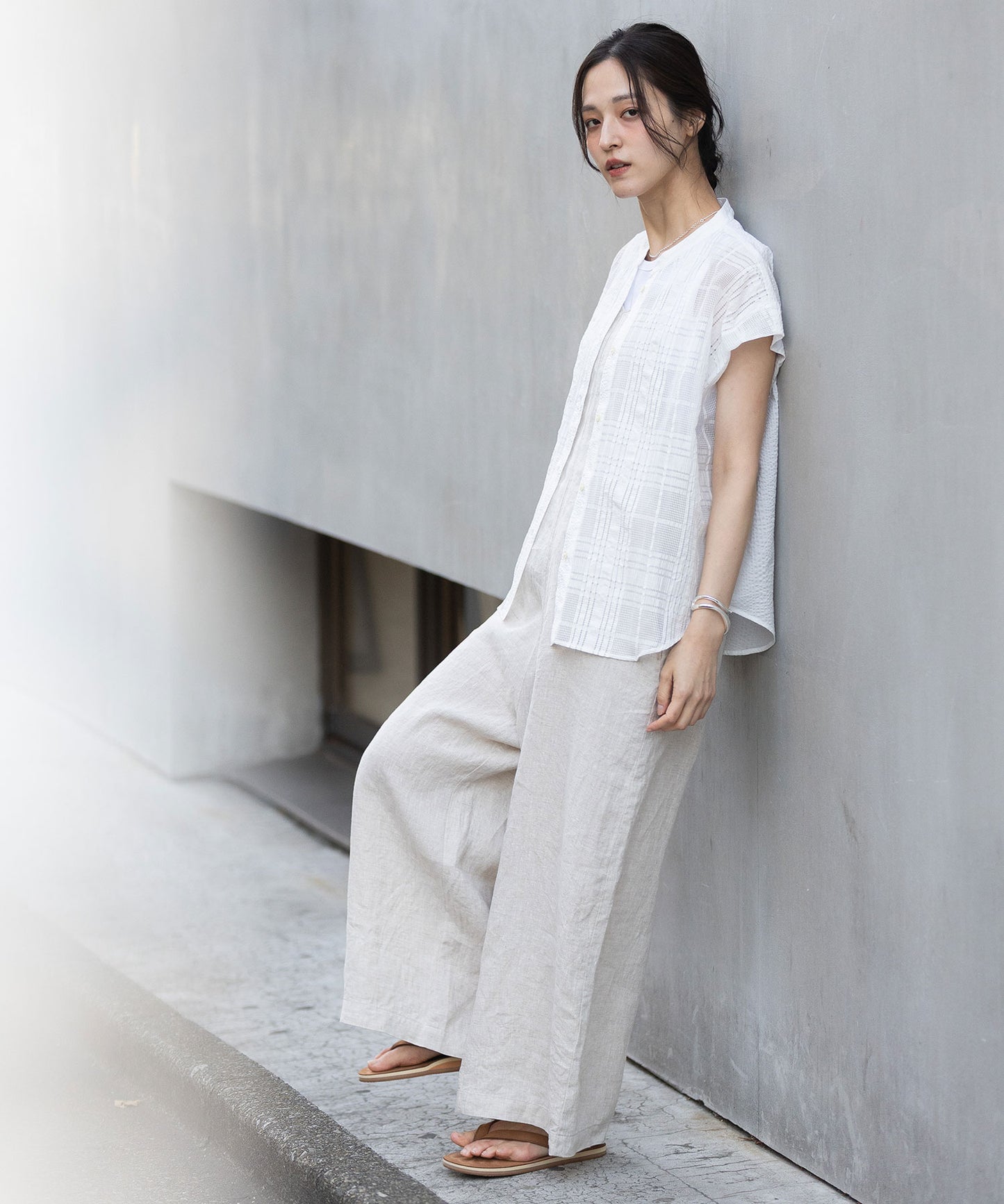 シアージャガードチェック×シワ加工ローンタックスリーブシャツ