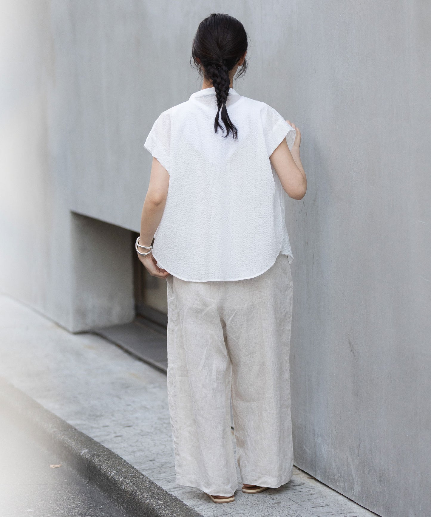 シアージャガードチェック×シワ加工ローンタックスリーブシャツ