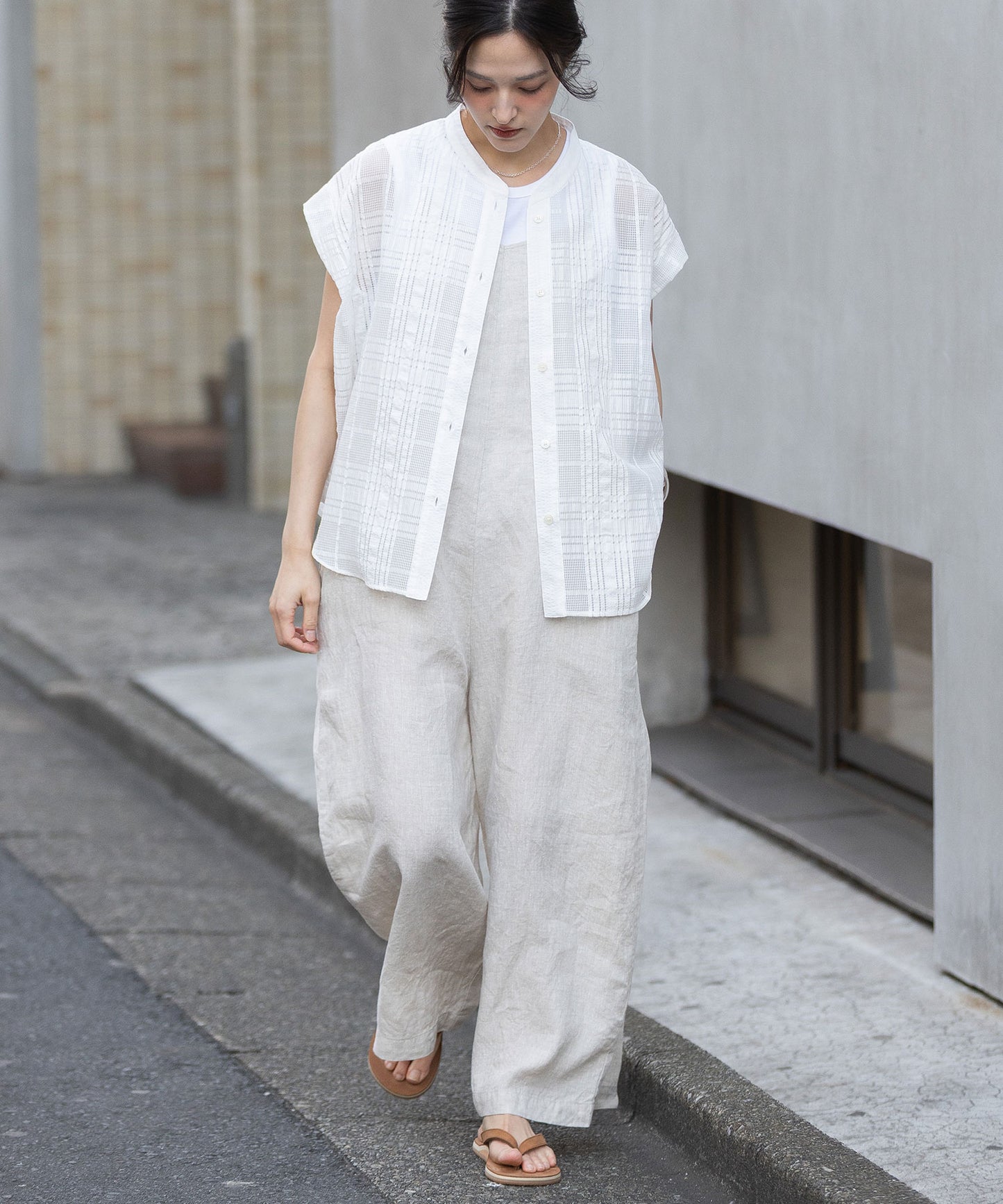 シアージャガードチェック×シワ加工ローンタックスリーブシャツ