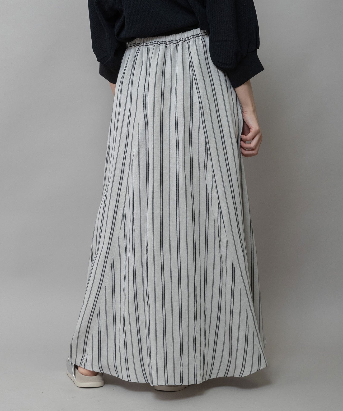 リネンビスコースマルチストライプフレアスカート
