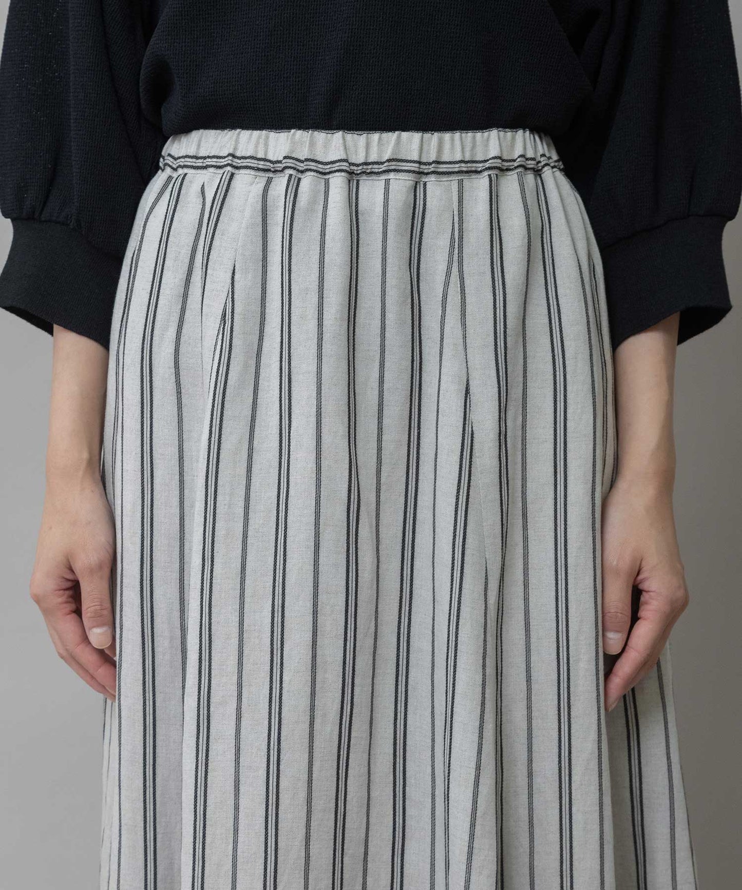 リネンビスコースマルチストライプフレアスカート