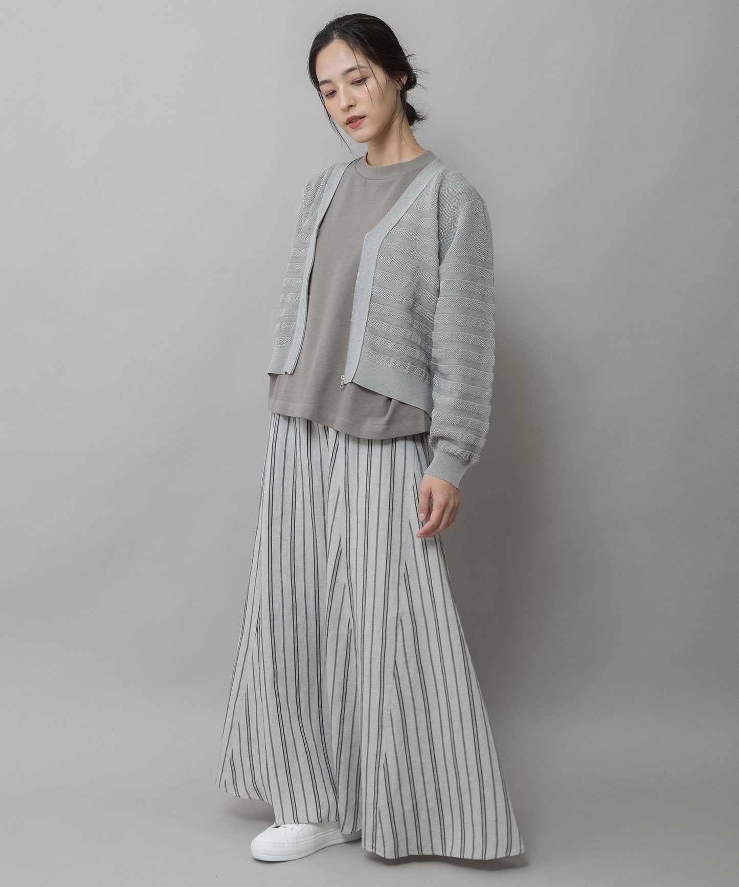 メッシュジャガードボーダーニットジップカーディガン