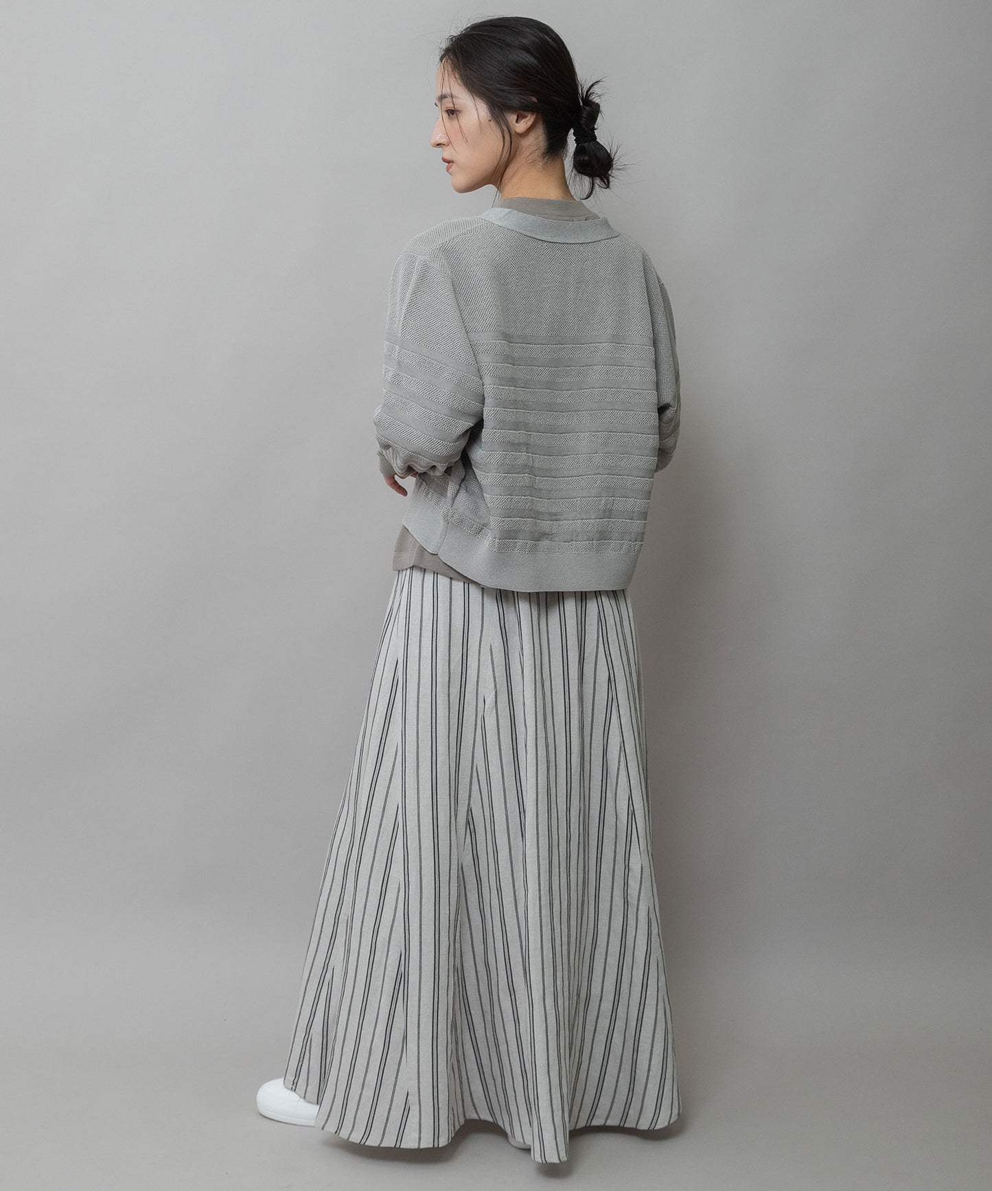 メッシュジャガードボーダーニットジップカーディガン