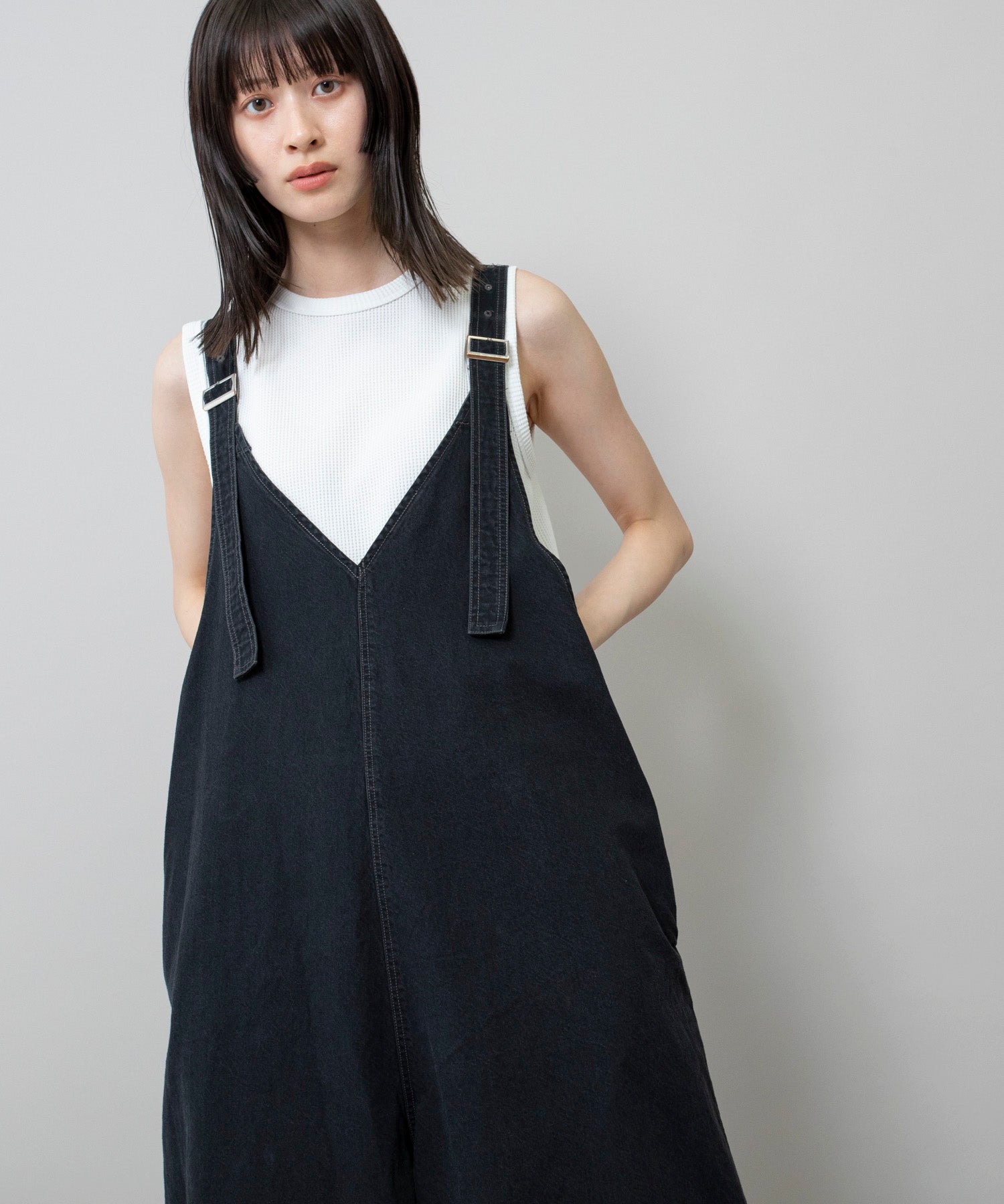 定番】6.5ozスラブデニムフレアサロペット – Munich web shop