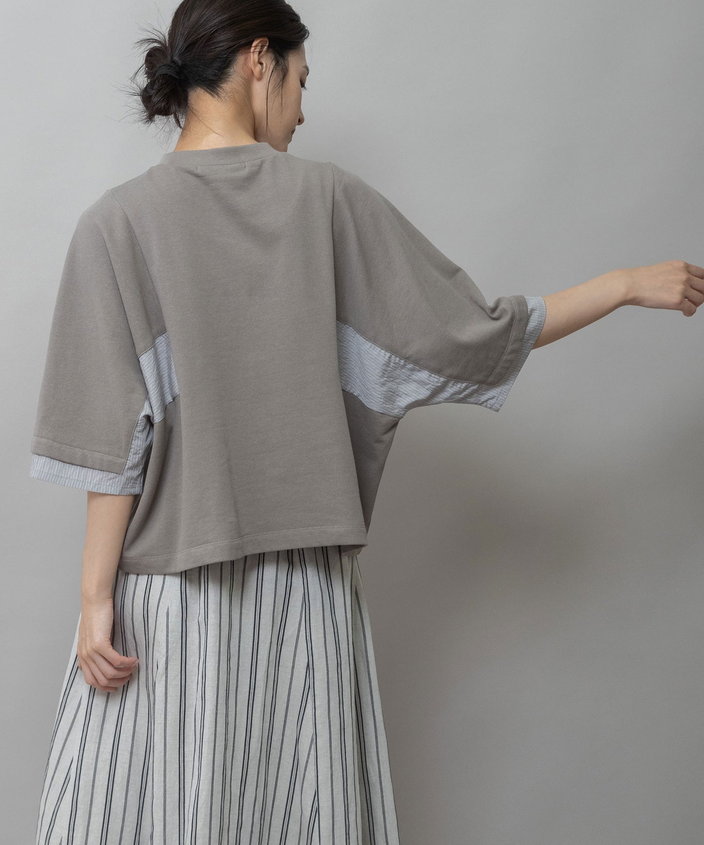 裏毛×ストライプドッキングTシャツ