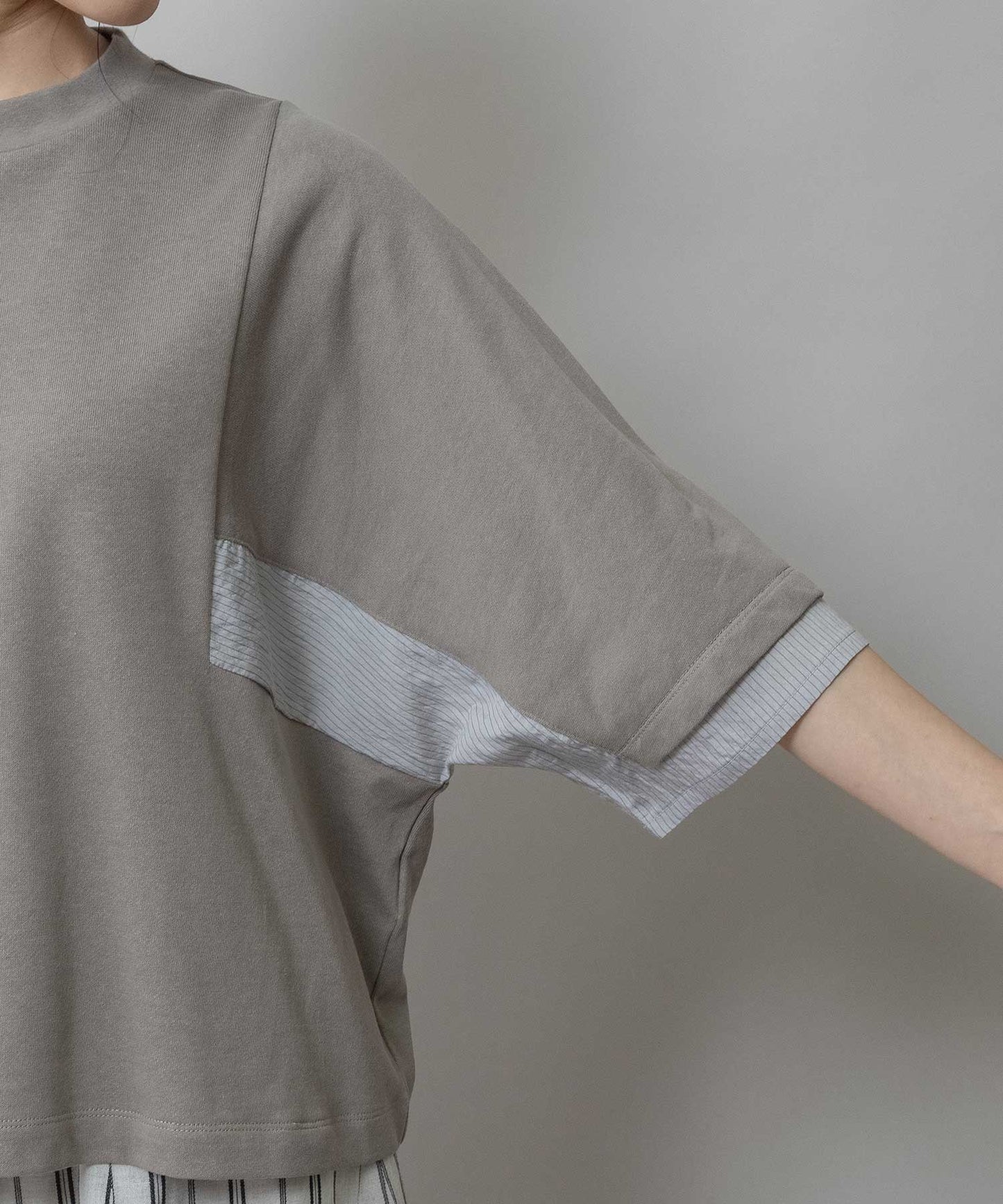裏毛×ストライプドッキングTシャツ