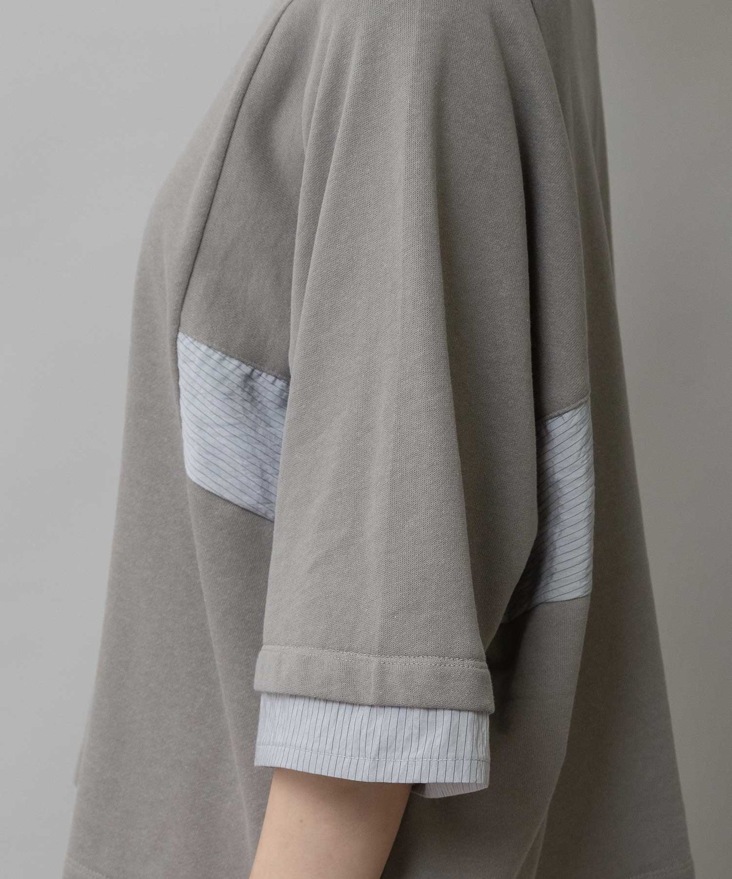 裏毛×ストライプドッキングTシャツ