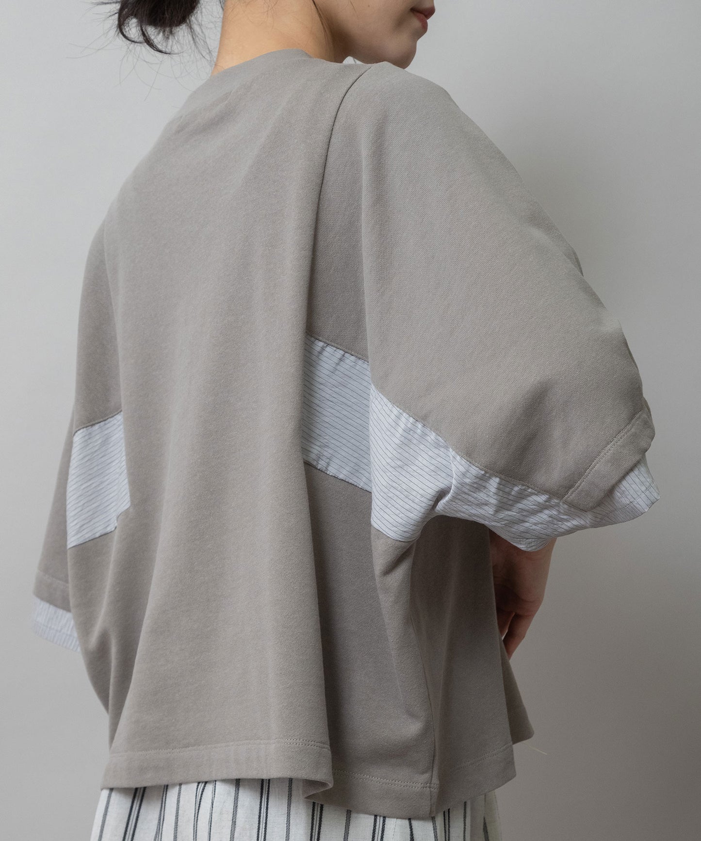 裏毛×ストライプドッキングTシャツ