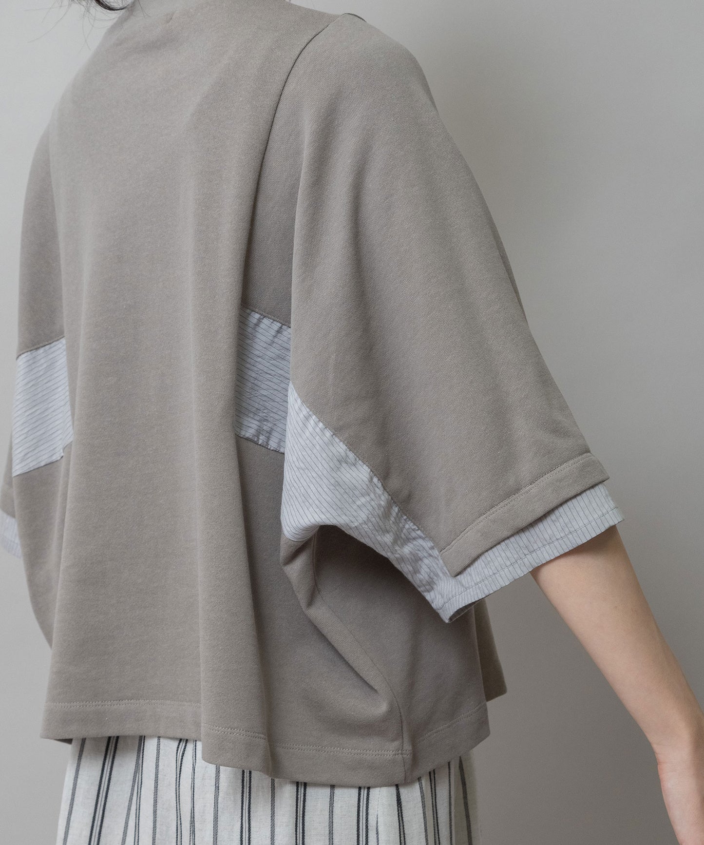 裏毛×ストライプドッキングTシャツ