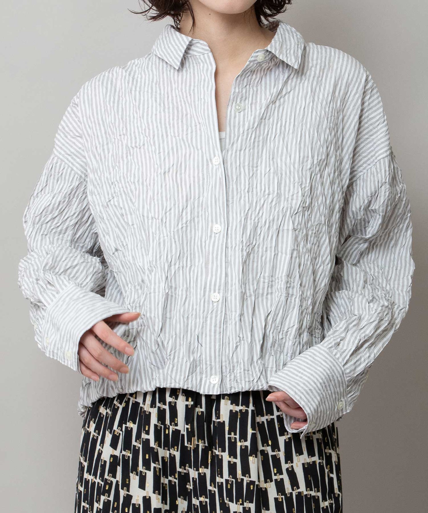 ワッシャーブロード＆ストライプバルーンシャツ