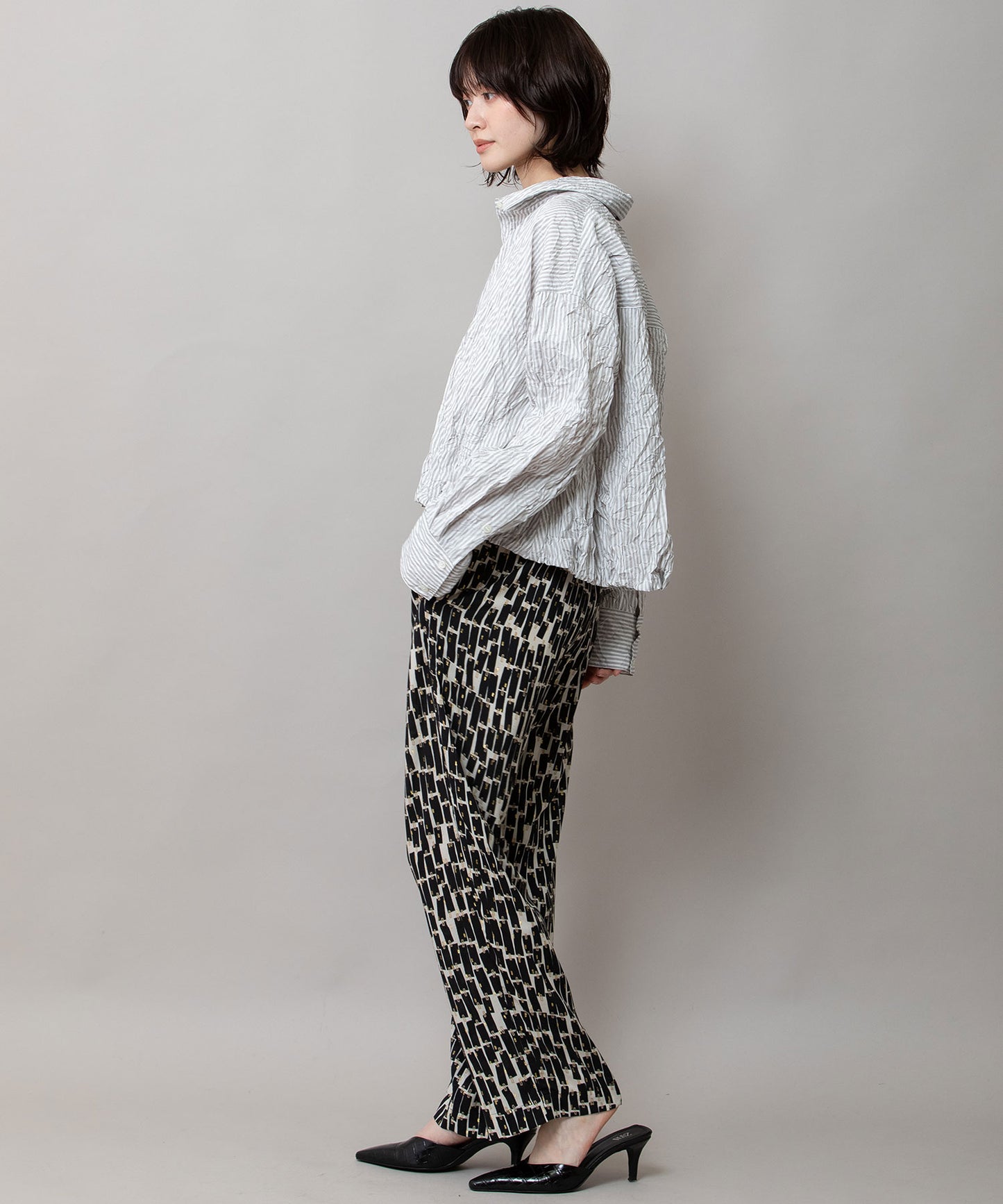 ワッシャーブロード＆ストライプバルーンシャツ