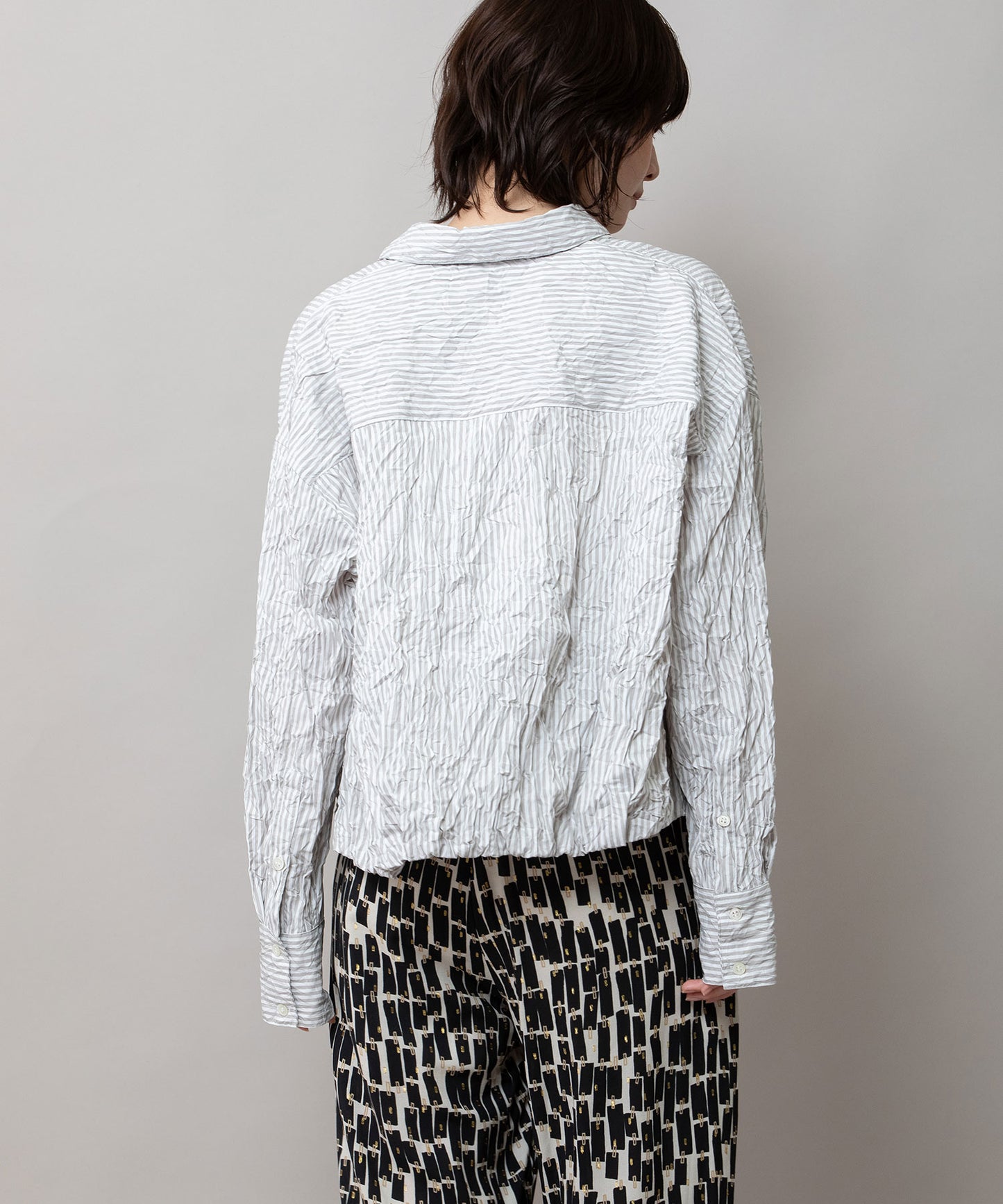 ワッシャーブロード＆ストライプバルーンシャツ