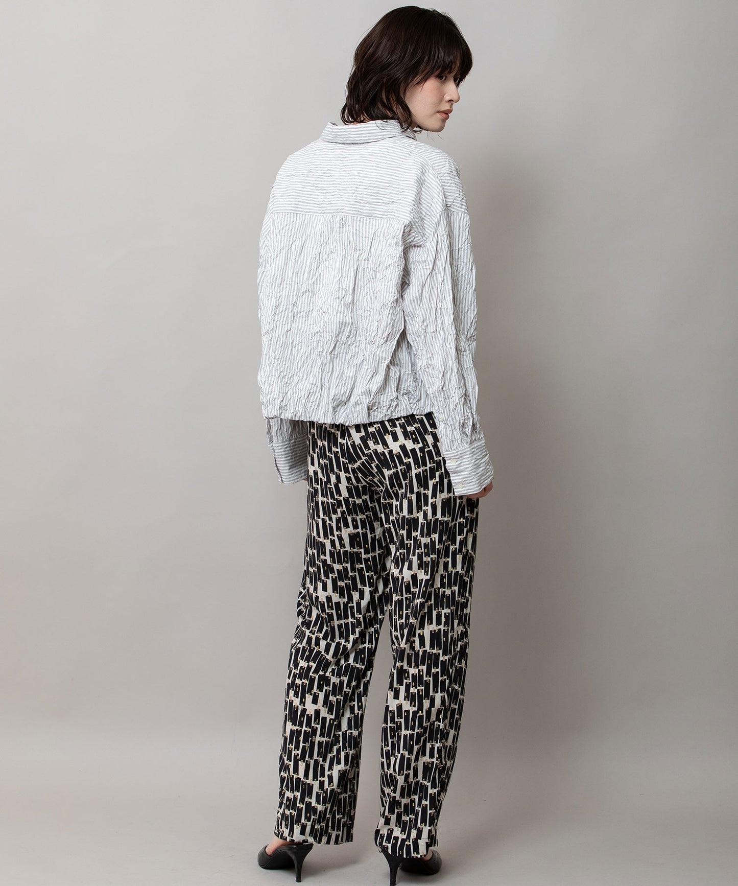 ワッシャーブロード＆ストライプバルーンシャツ