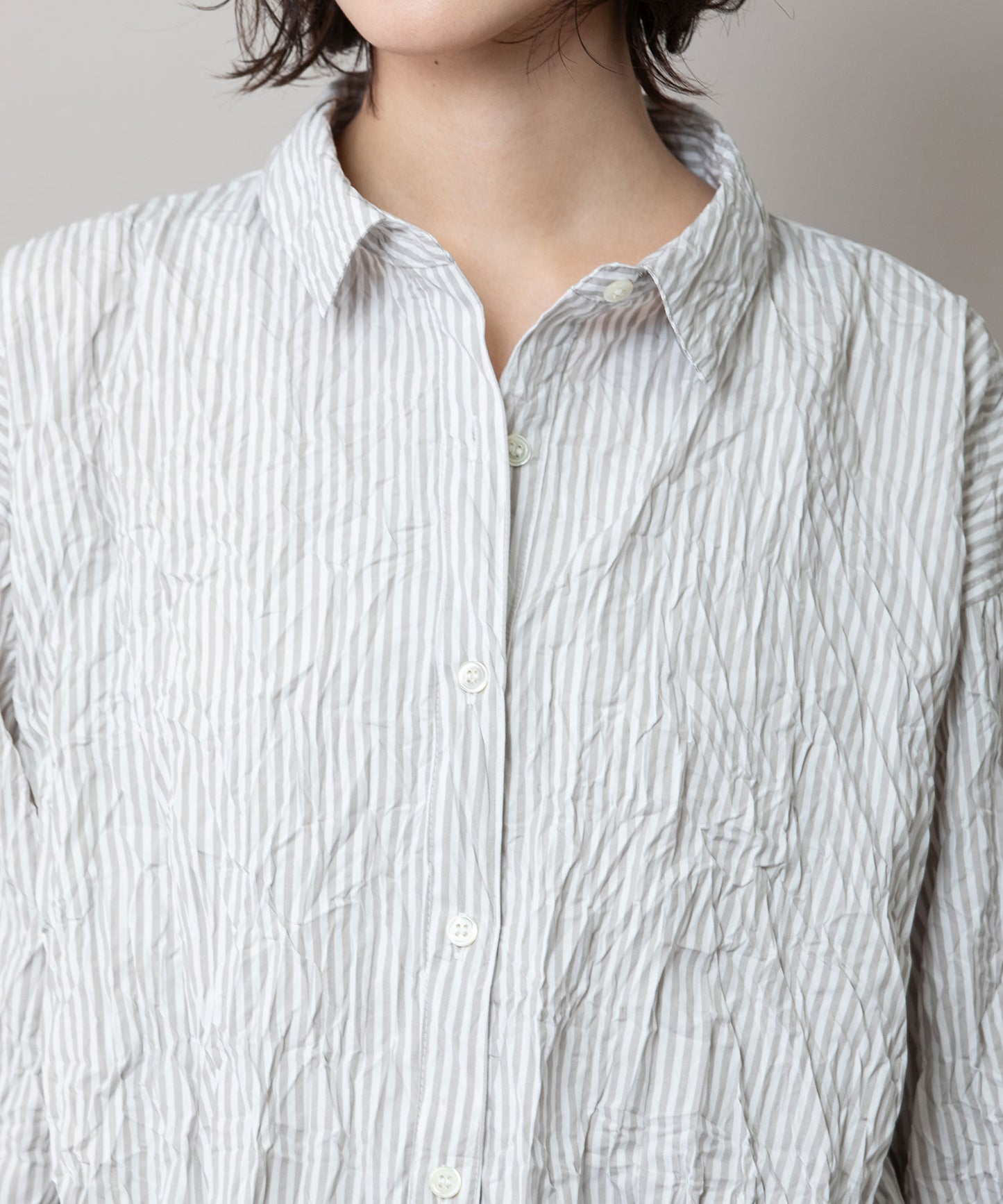 ワッシャーブロード＆ストライプバルーンシャツ