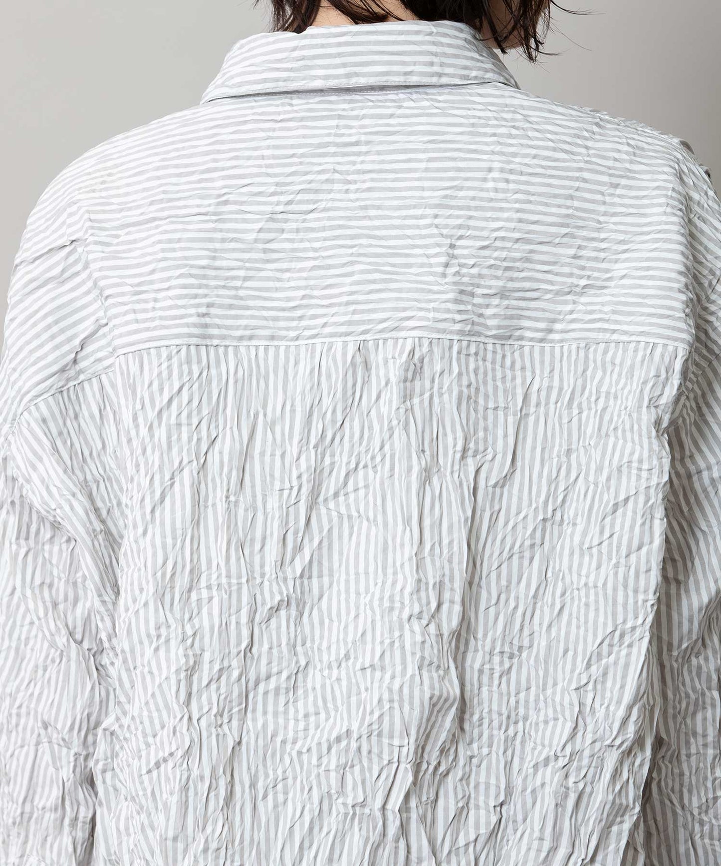 ワッシャーブロード＆ストライプバルーンシャツ