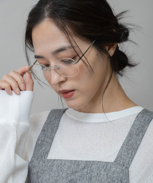 リムレススクエア伊達メガネ