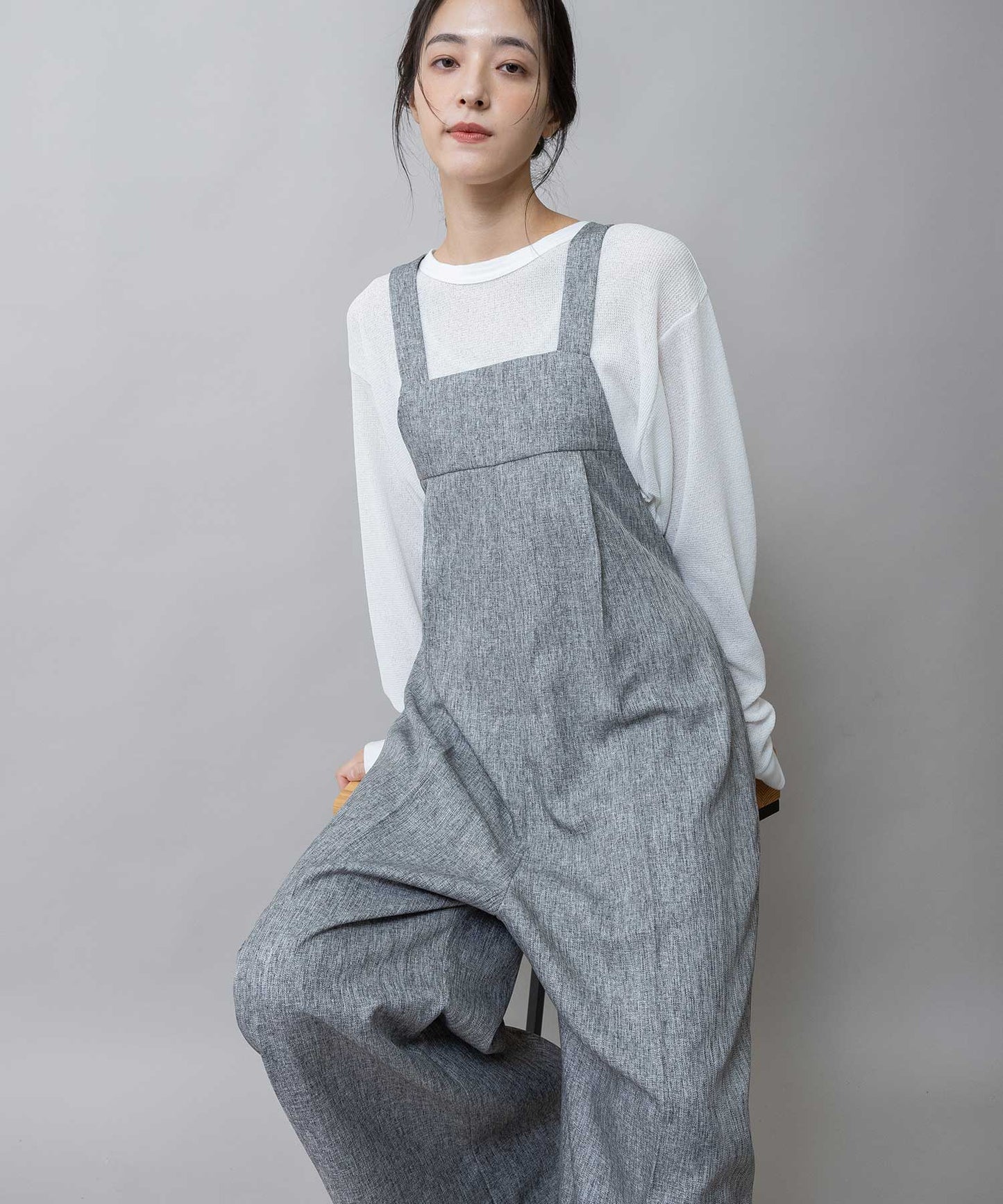 【ウォッシャブル】【防シワ】ツイード調ツイルコンビネゾン