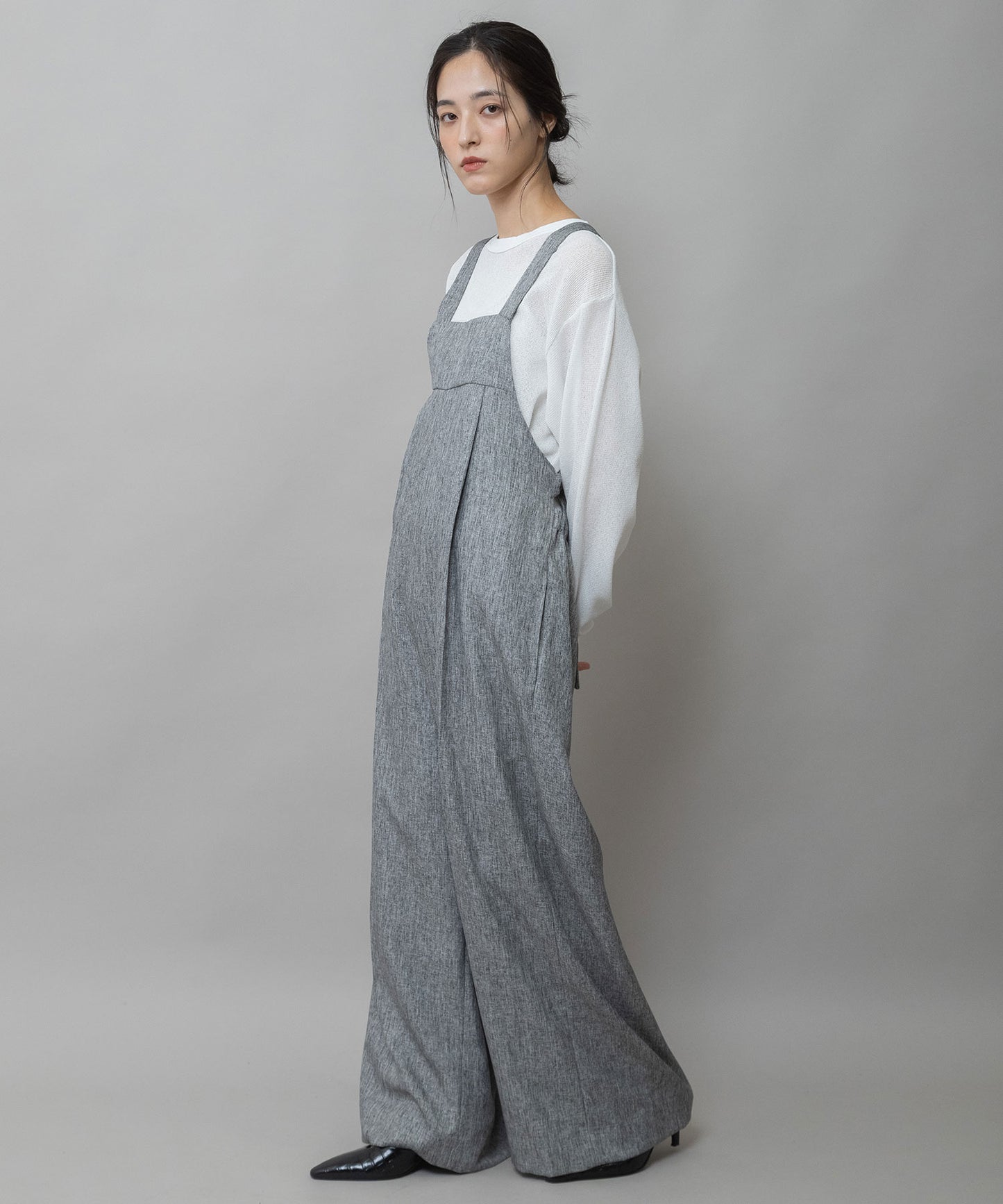 【ウォッシャブル】【防シワ】ツイード調ツイルコンビネゾン