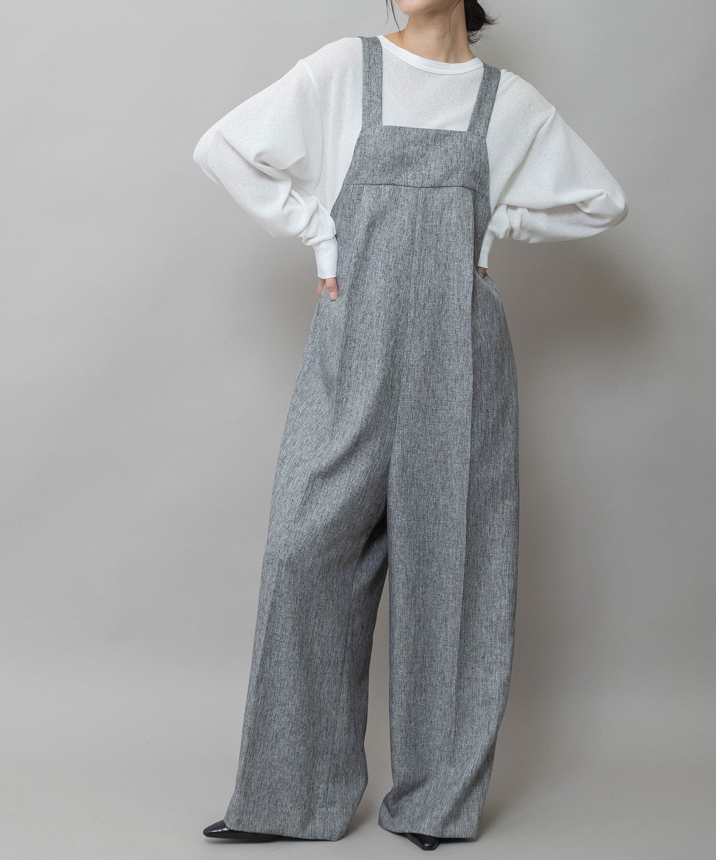 【ウォッシャブル】【防シワ】ツイード調ツイルコンビネゾン