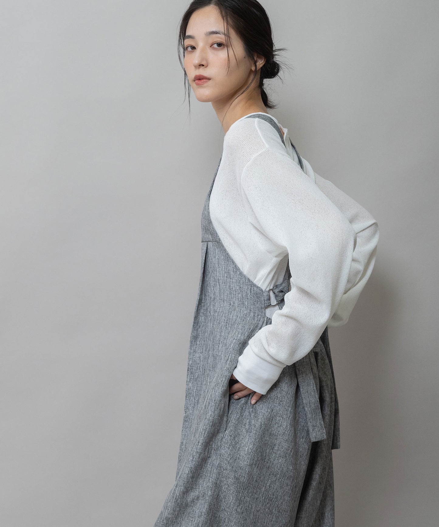 【ウォッシャブル】【防シワ】ツイード調ツイルコンビネゾン