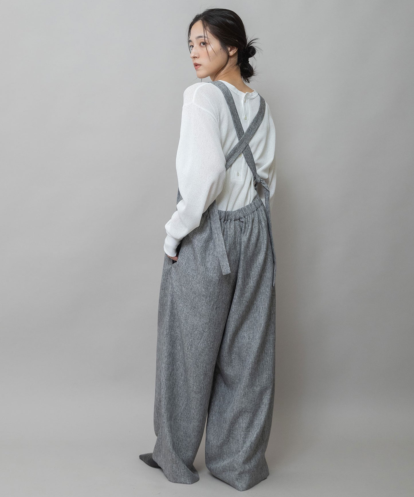 【ウォッシャブル】【防シワ】ツイード調ツイルコンビネゾン