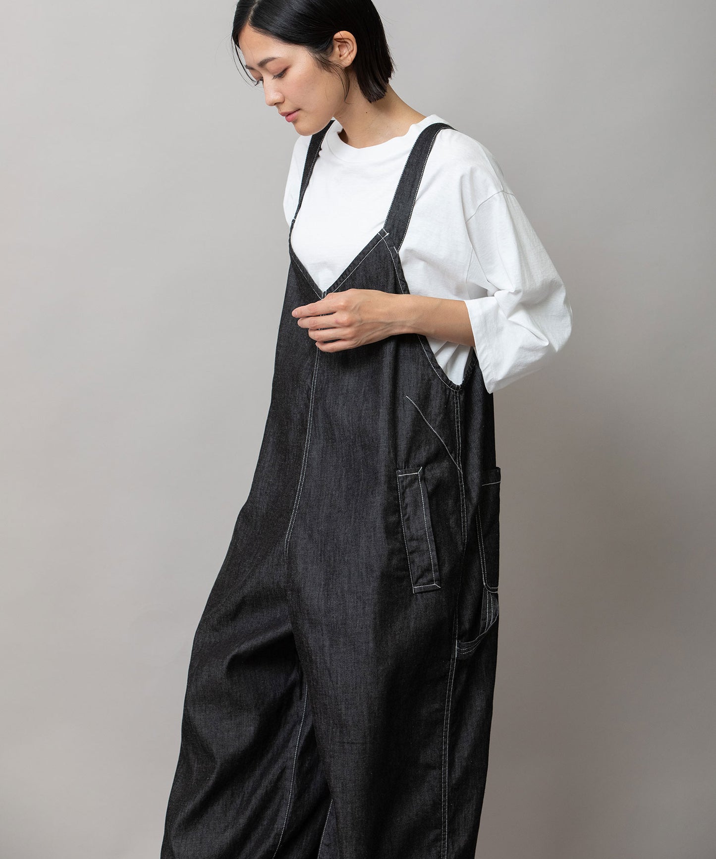 コットンリヨセルデニムコンビネゾン