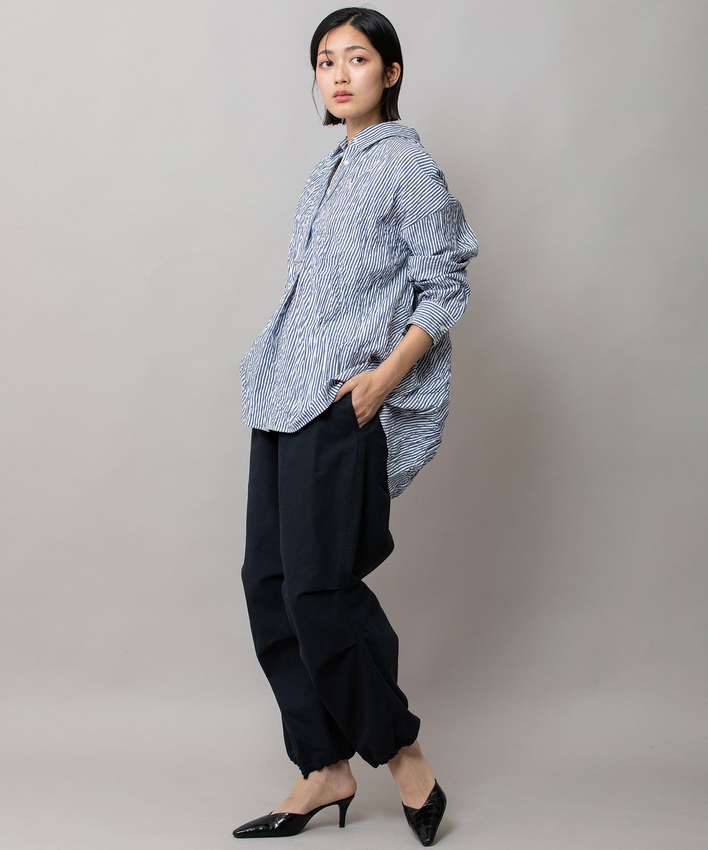 ワッシャーブロード＆ストライププルオーバーシャツ