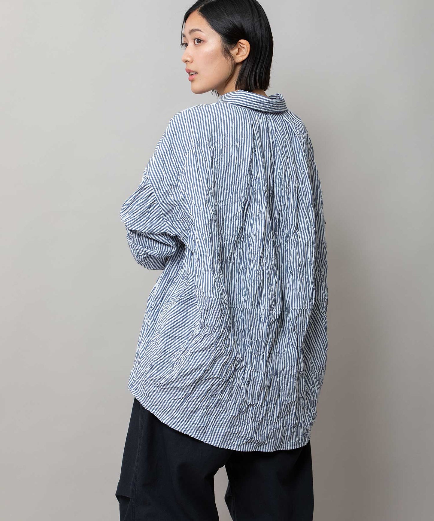 ワッシャーブロード＆ストライププルオーバーシャツ